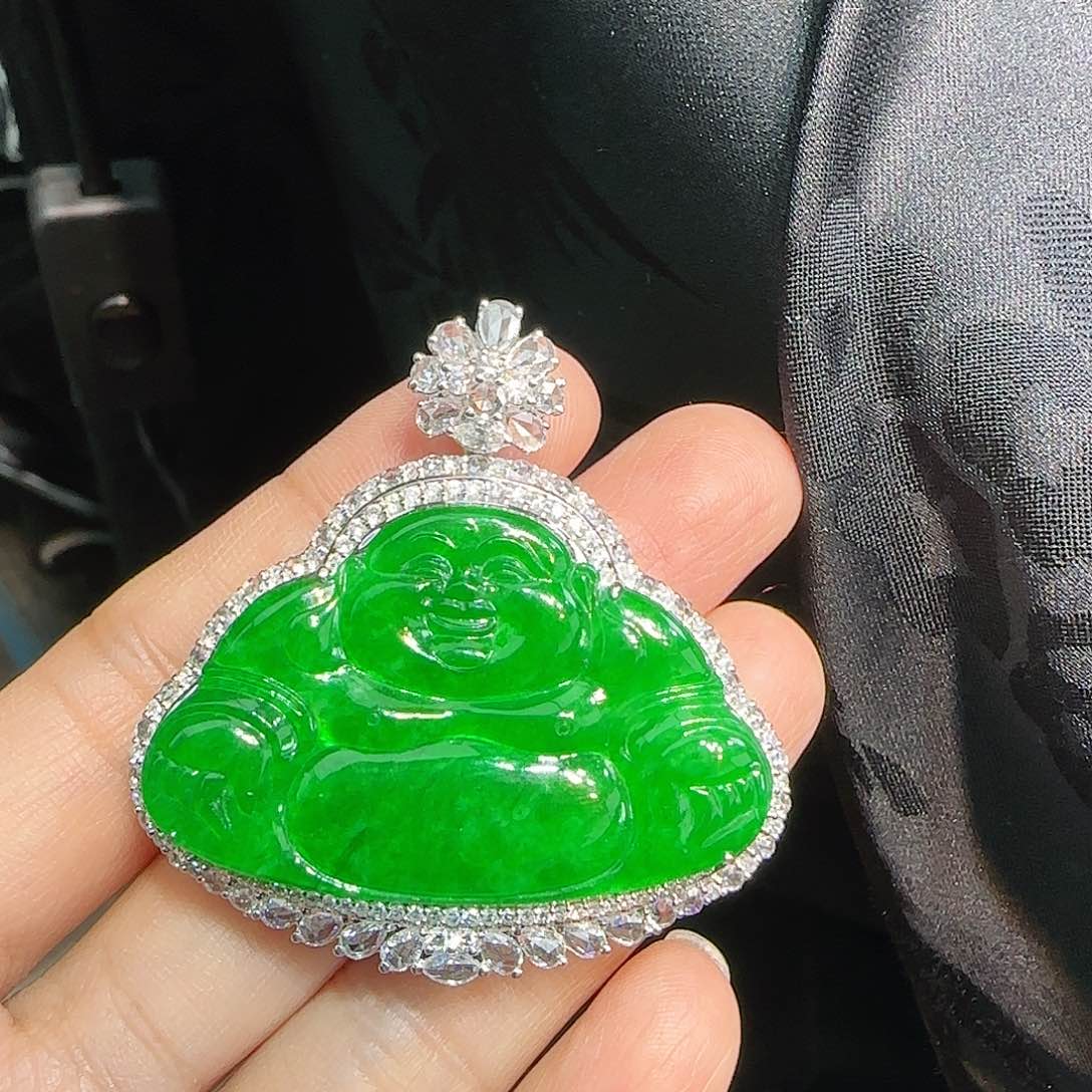 翡翠吊坠(不含链)18K金镶嵌