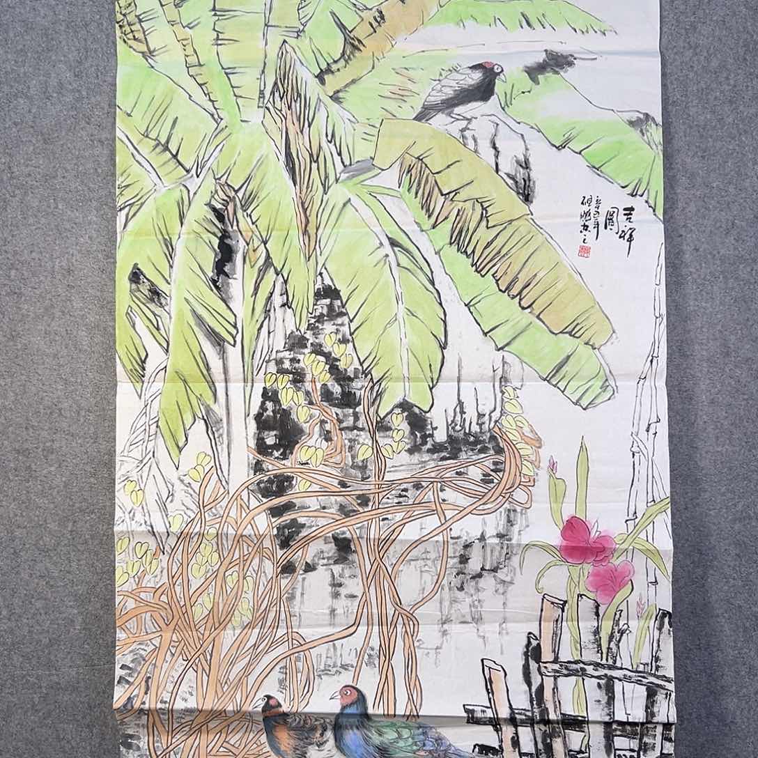 国画878 花鸟在树丛的顶端鸣叫叫声响