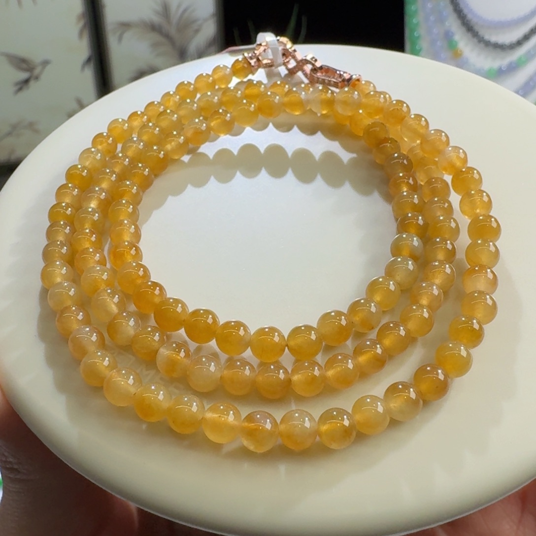未镶嵌手链翡翠冰黄翡长串5mm