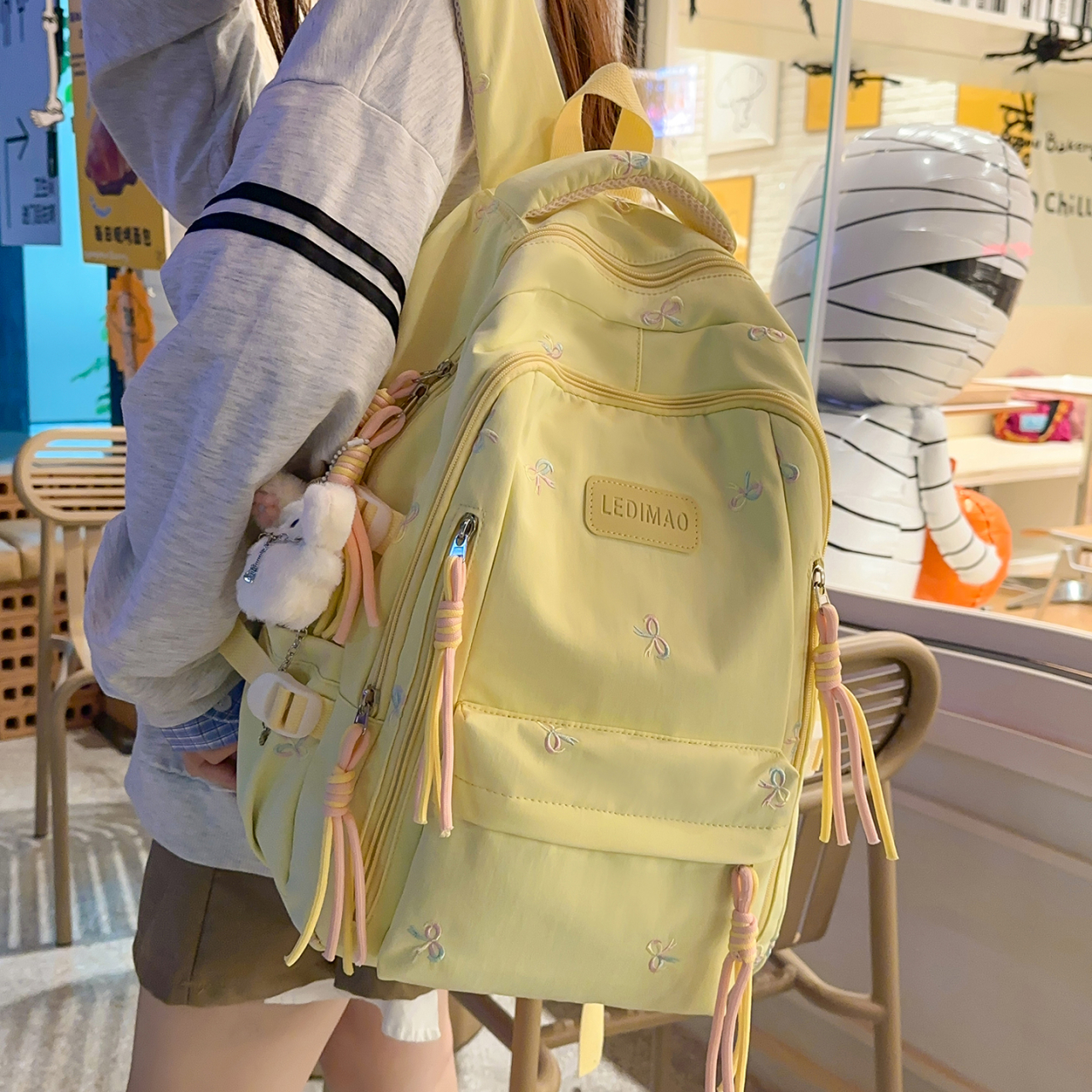 纯色双肩包简约书包青年女生初中生高中生大学生休闲电脑包小清新