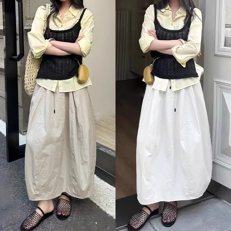 卡其色工装裙女夏季2025新款高腰a字南瓜裙长裙小个子山本半身裙