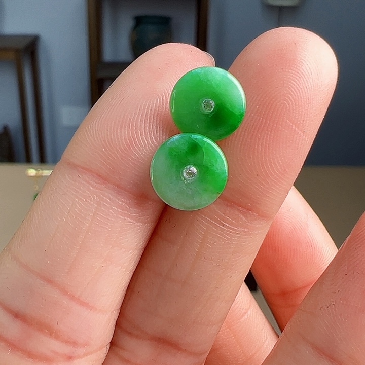 翡翠18K金镶嵌耳饰耳饰有纹12