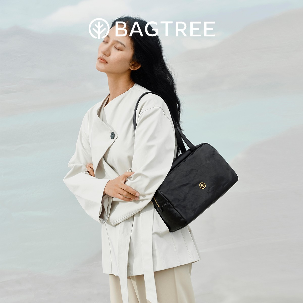 BAGTREE包包树风信包 植鞣牛皮波士顿包大容量通勤腋下保龄球包女