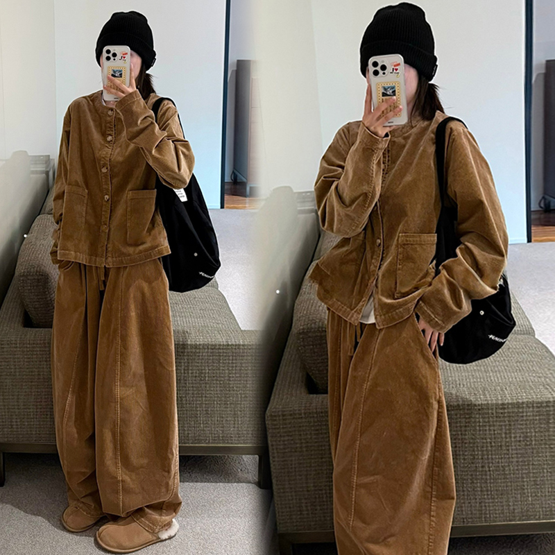 孕妇装2025春秋新款法式潮流休闲系扣外套搭配洋气松紧阔腿裤套装