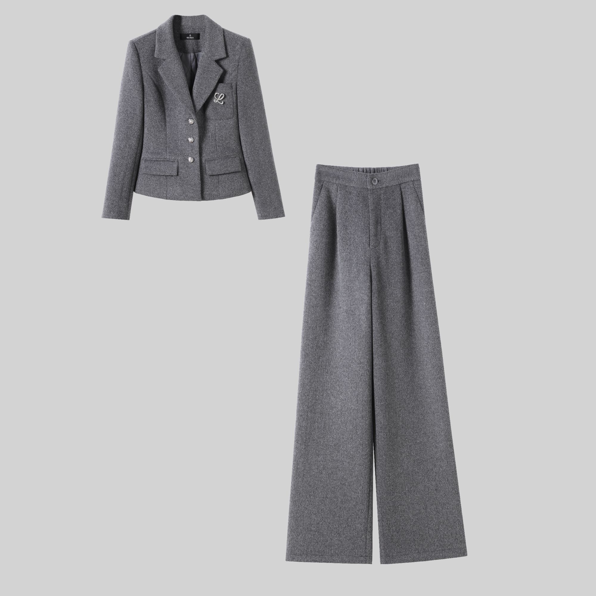 【纪朵研】Y083加厚款小香风时尚套装女装高腰复古套装秋冬阔腿裤女