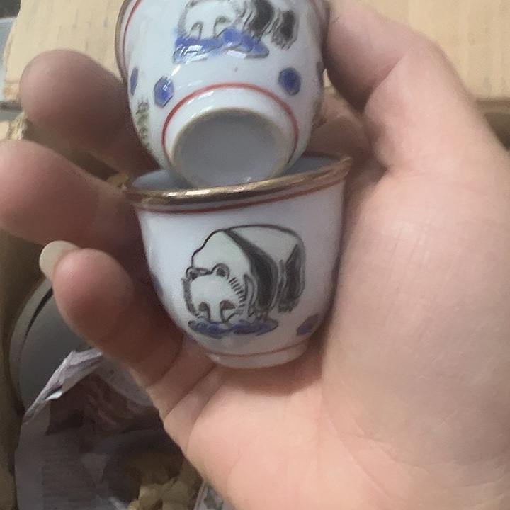 摆件陶2个手绘熊猫小酒bei