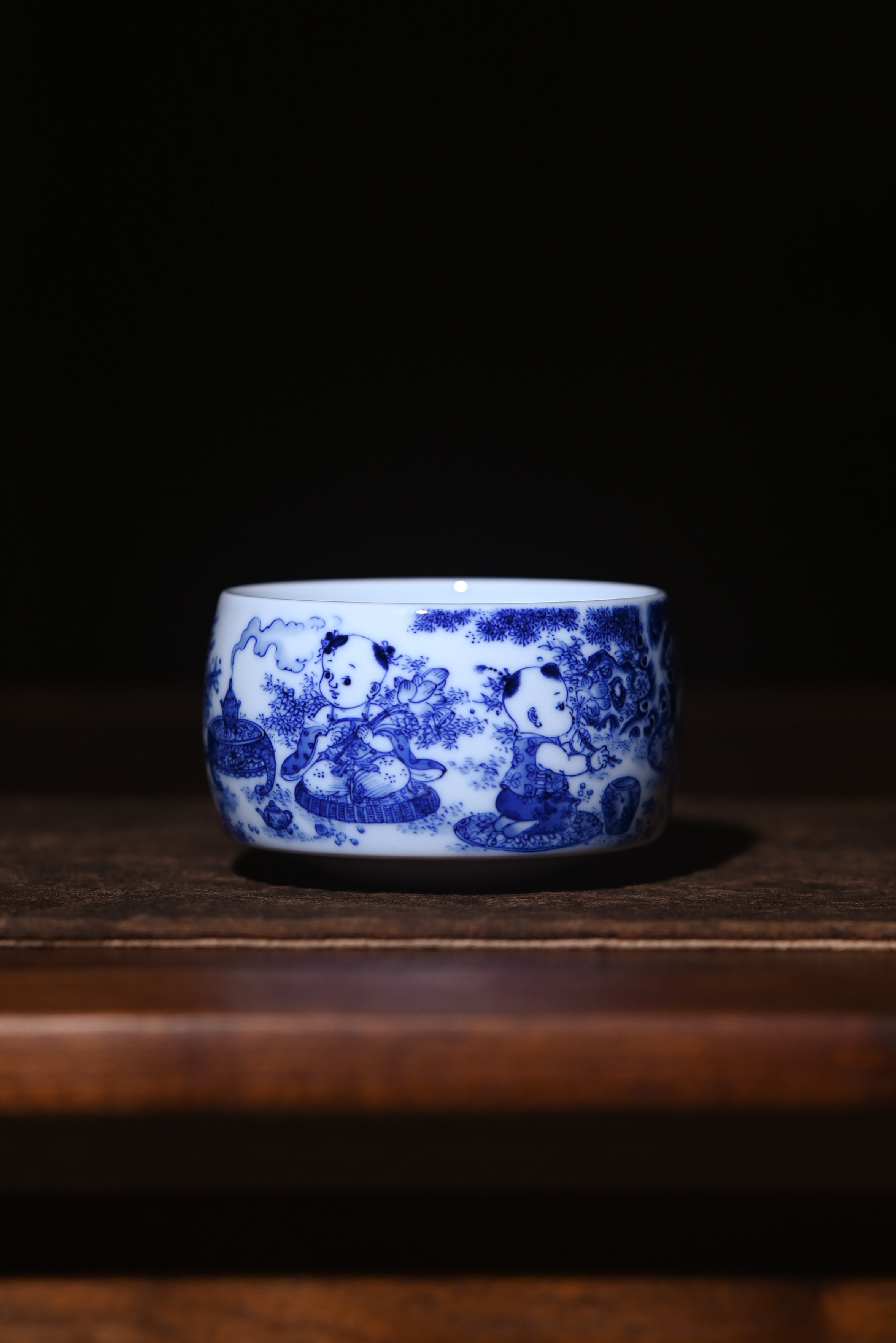 景德镇九段烧九段妙手青花婴戏（煮茶图）禅定杯A2茶杯