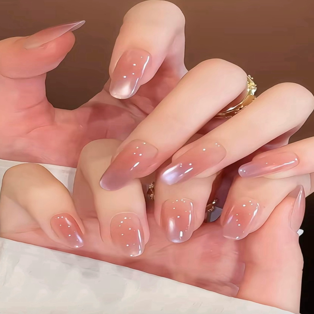 A005紫色手工玻璃珠渐变穿戴甲夏日温柔显白百搭