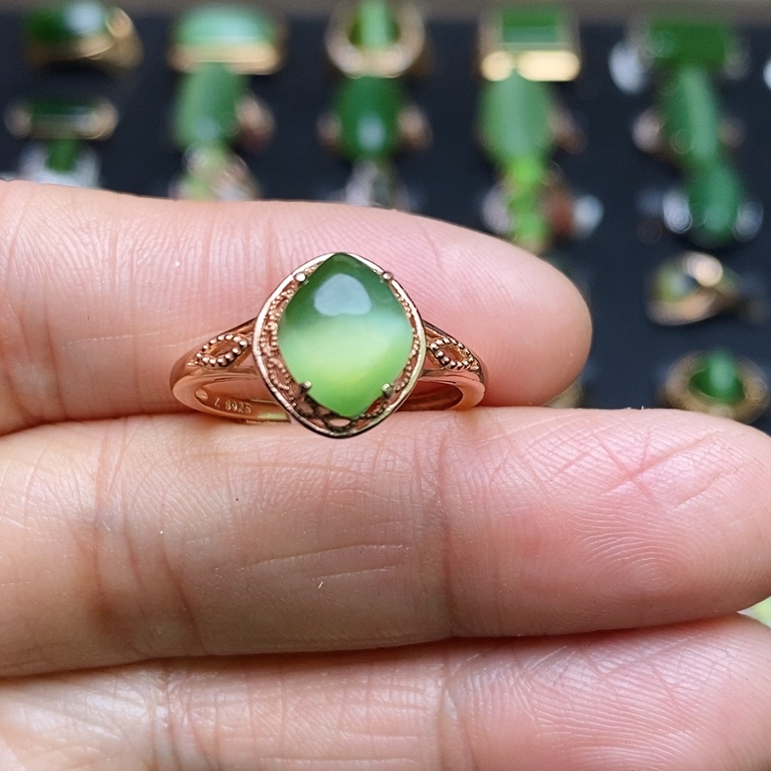 和田玉（碧玉）戒指银S925镶嵌