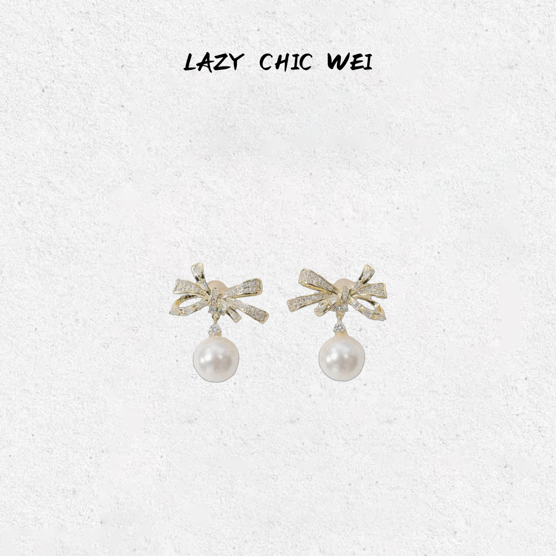 铜合金锆石耳饰 WEI“COCO小姐”高级感蝴蝶结满钻珍珠耳钉WY0543