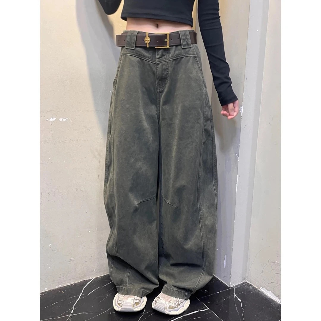 秋冬新款美式复古口袋设计感宽松百搭显瘦休闲裤拖地裤