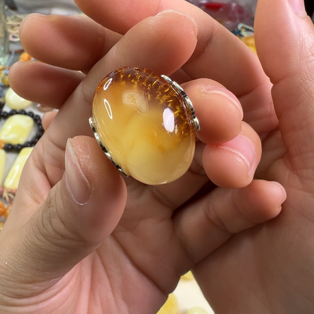 蜜蜡裸石银S925镶嵌蜜蜡