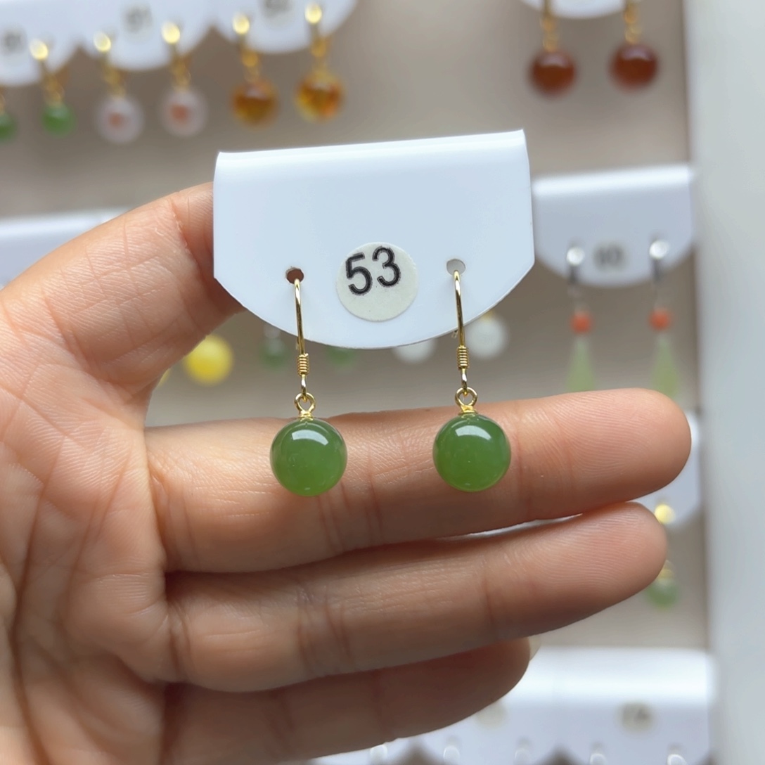 和田玉耳饰银S925镶嵌