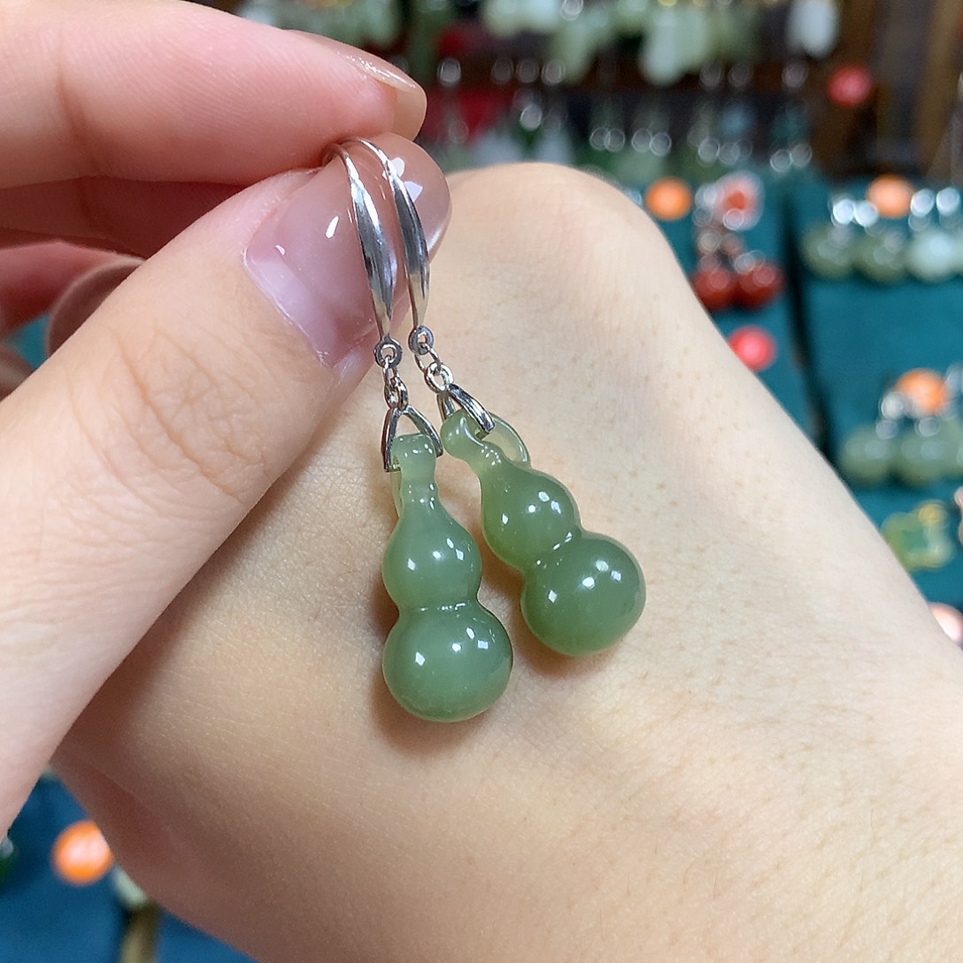 和田玉银S925镶嵌耳饰大号卡21.5左右