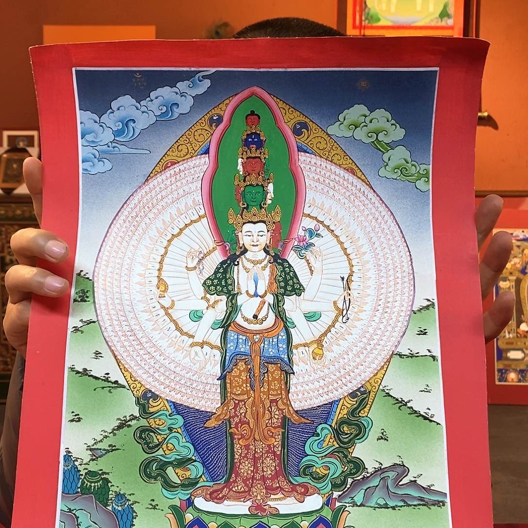 装裱画25×35手绘彩唐类千手