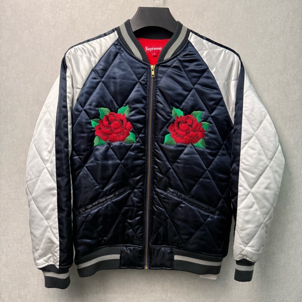 95新 Supreme 玫瑰刺绣夹克棉服 M码