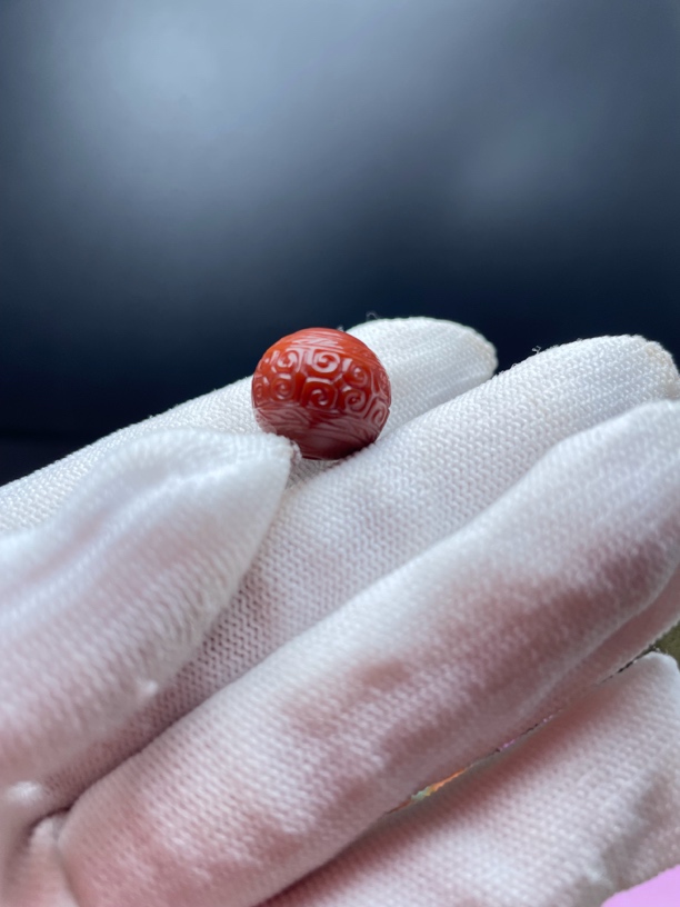 缅黄玉化料红色系列回纹珠子单珠配珠配饰顶珠背云尺寸13.6mm