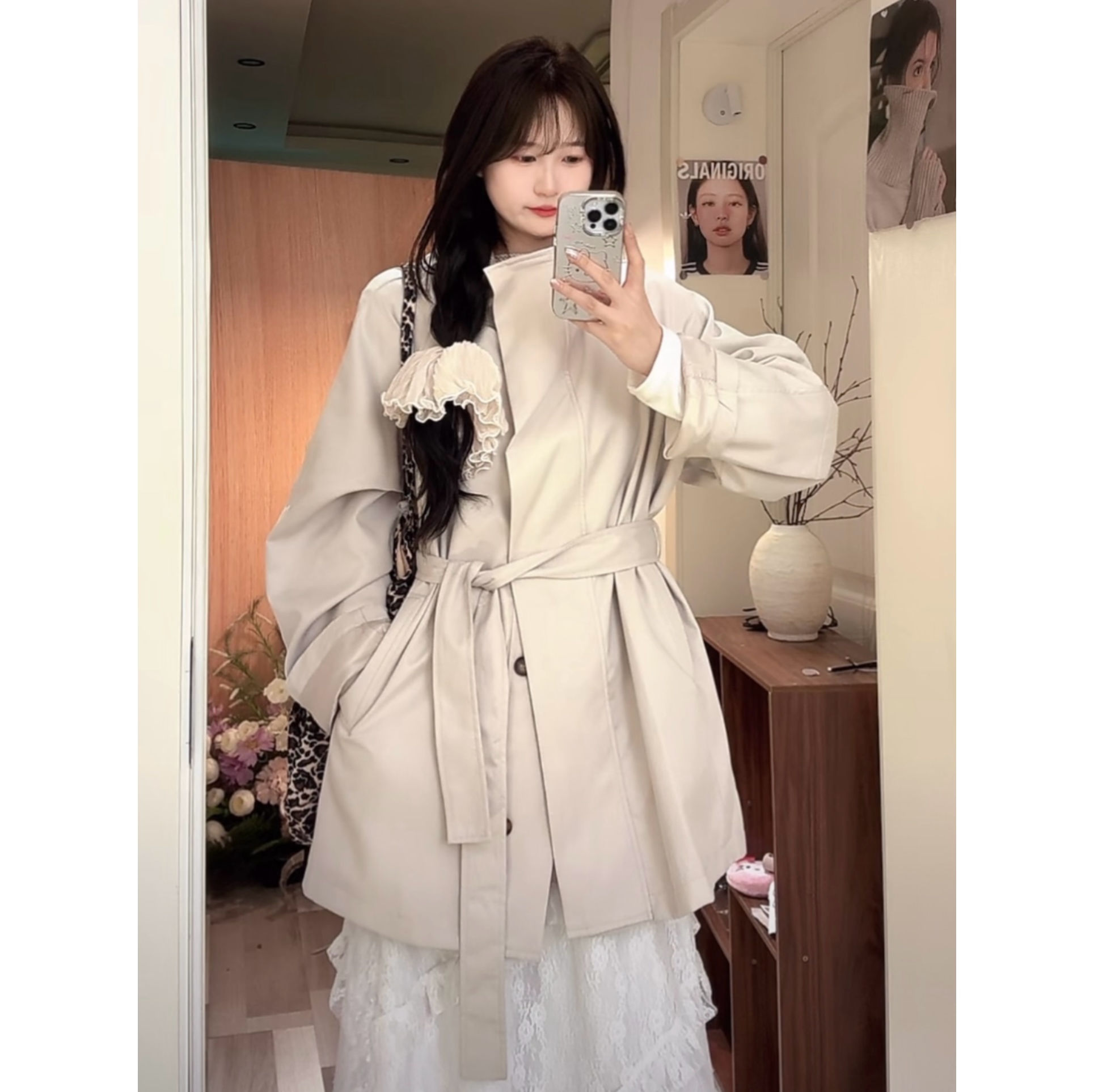 【热雪梨专属】新款韩系垂感宽松风衣小个子高级感休闲短款大衣F371