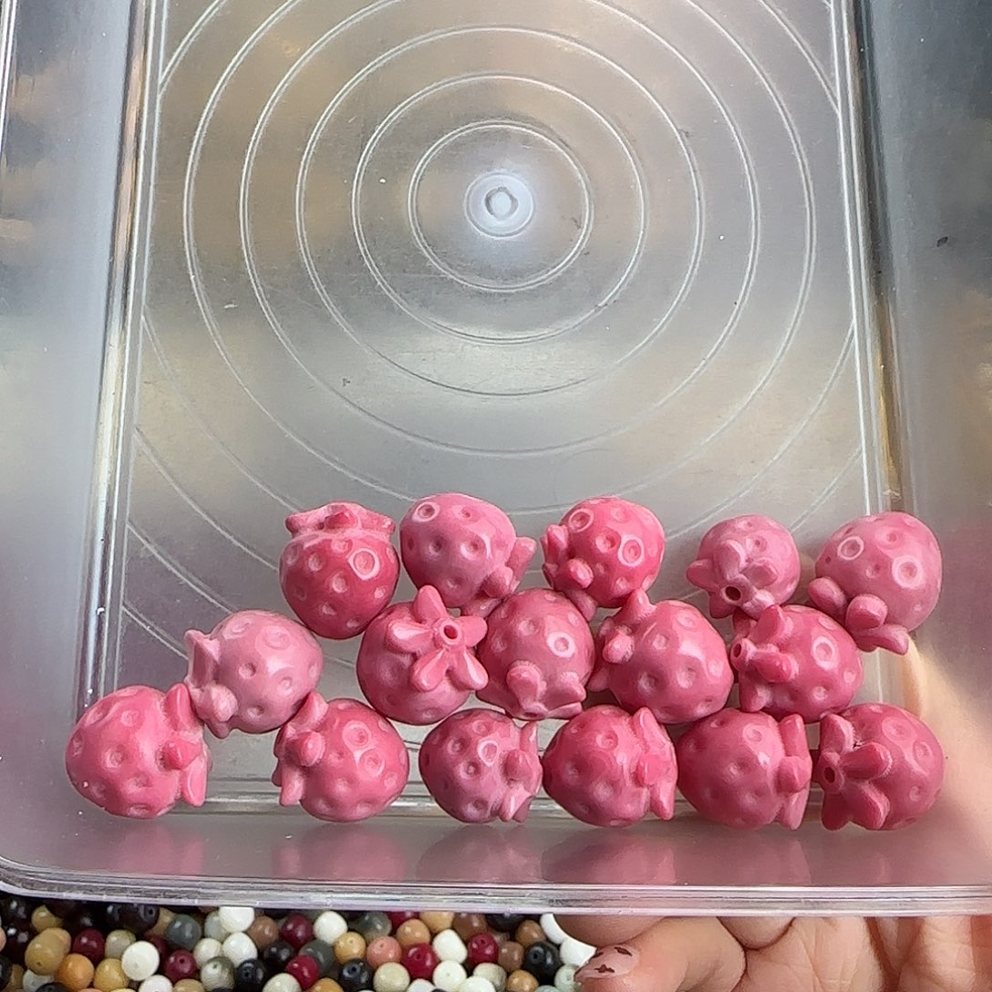 吊坠菩提根/象牙果微瑕卡18-22粉色草莓4颗