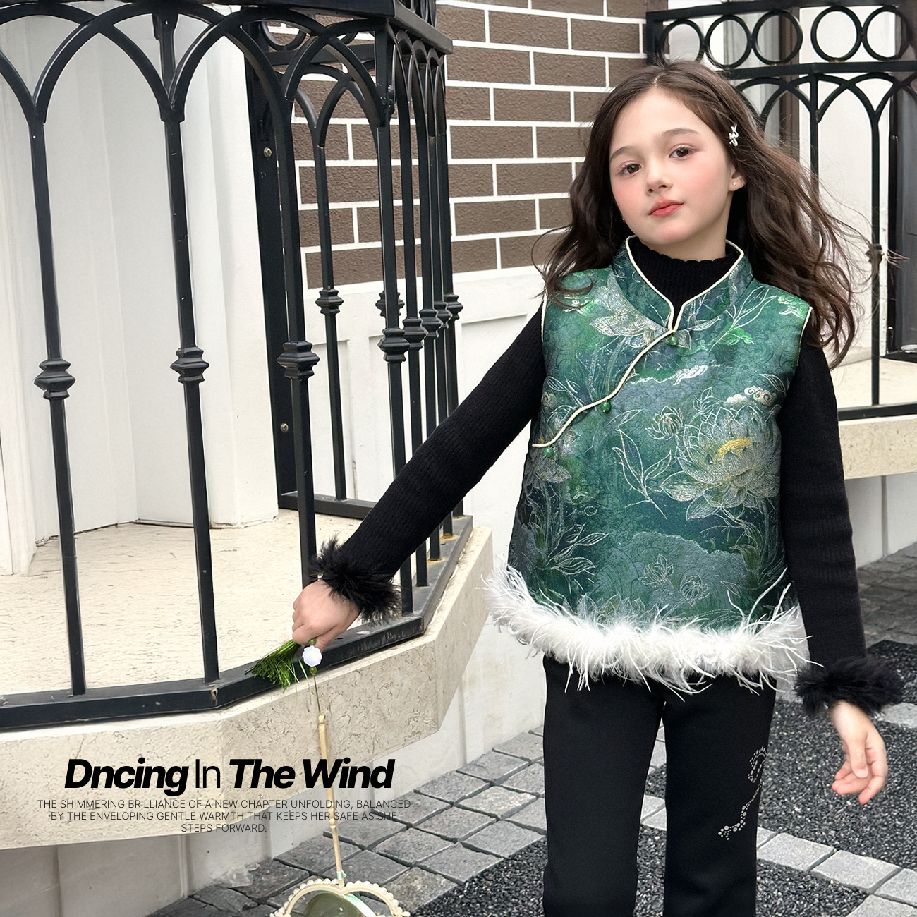 新品【清荷】蓝小爸童装女童夹棉马甲冬季儿童新中式加厚坎肩背心