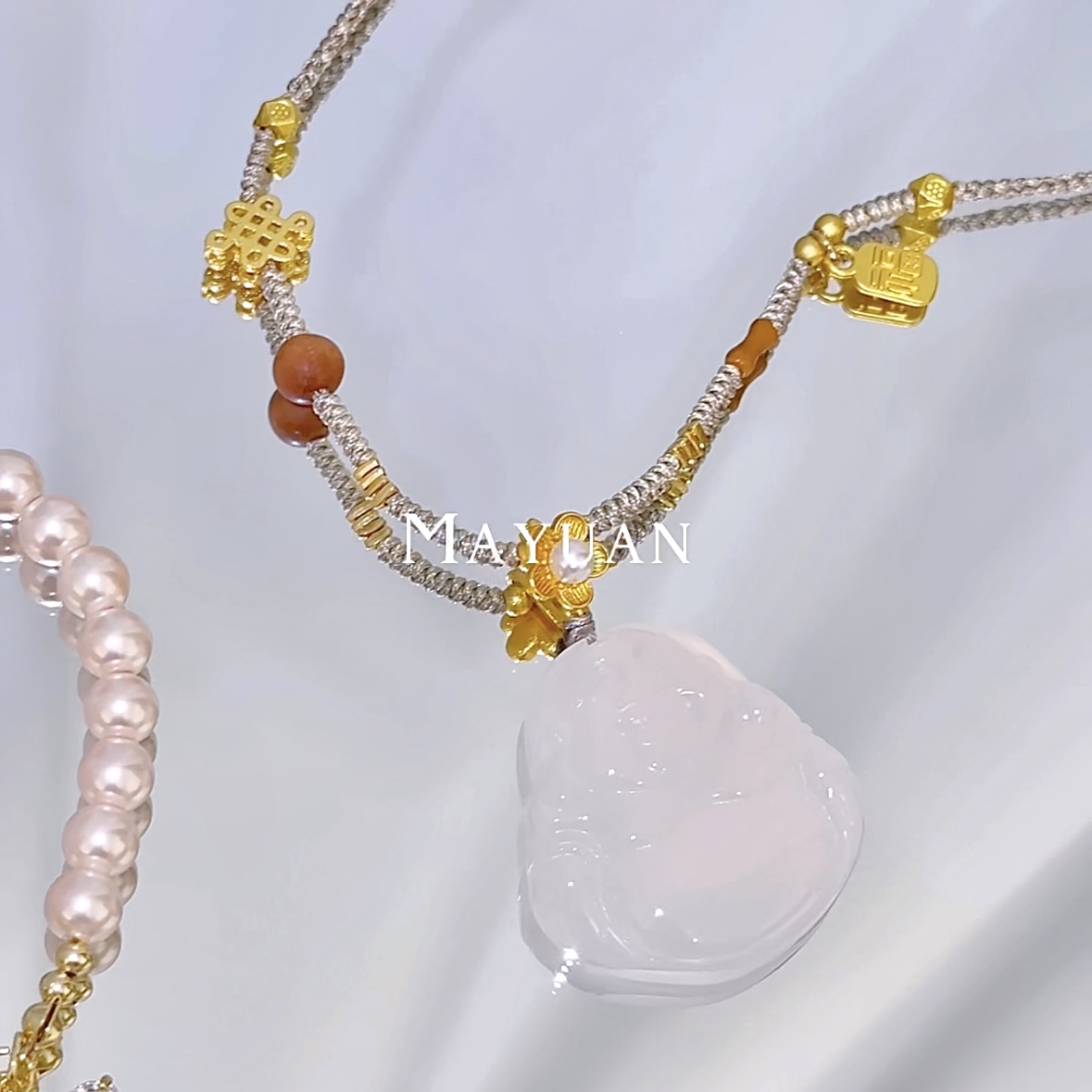 【顺心】天然玉髓大肚佛编织DIY设计项链多样性发