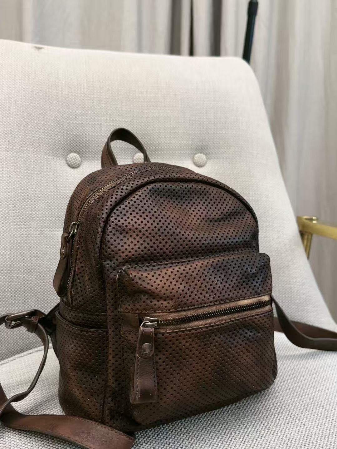 迷巧时髦新款多口袋款耐磨双根韩式防脏大号潮流大号韩版双肩包