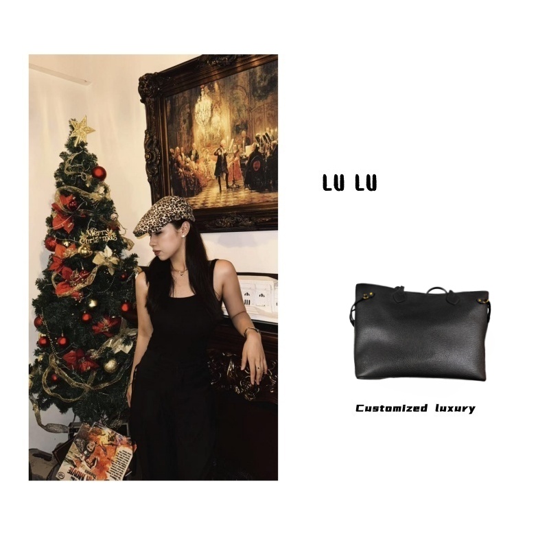 手工时尚真皮女包 NTT 托特 荔枝纹 黑色