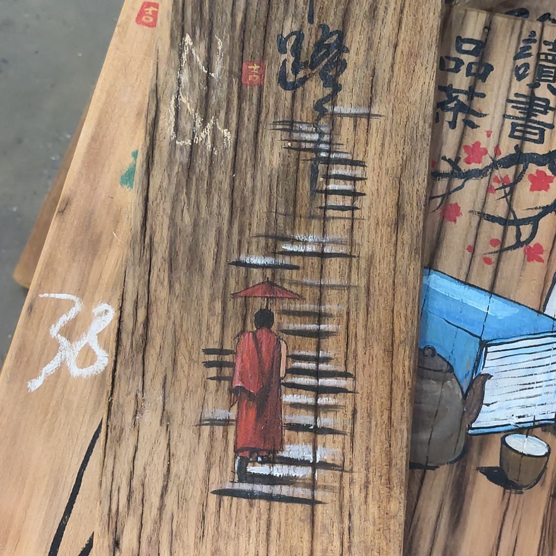 霞***具侘寂风老门板丙烯画