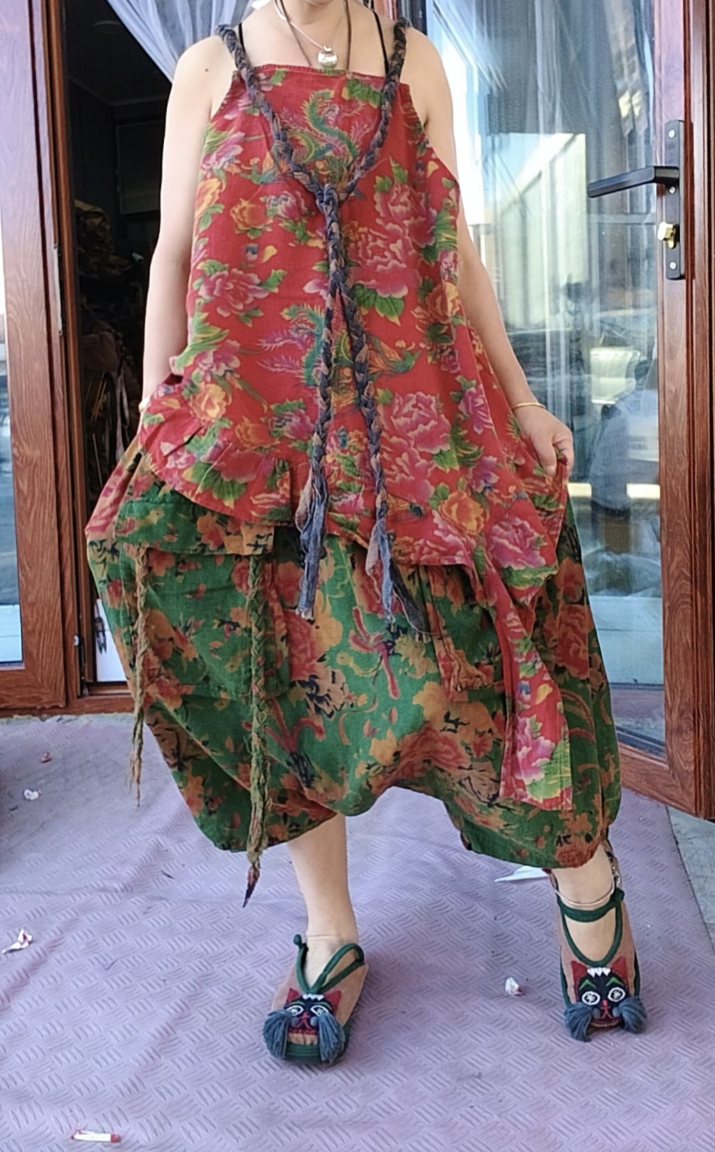 无吊牌做旧红花百搭下面滴溜吊带