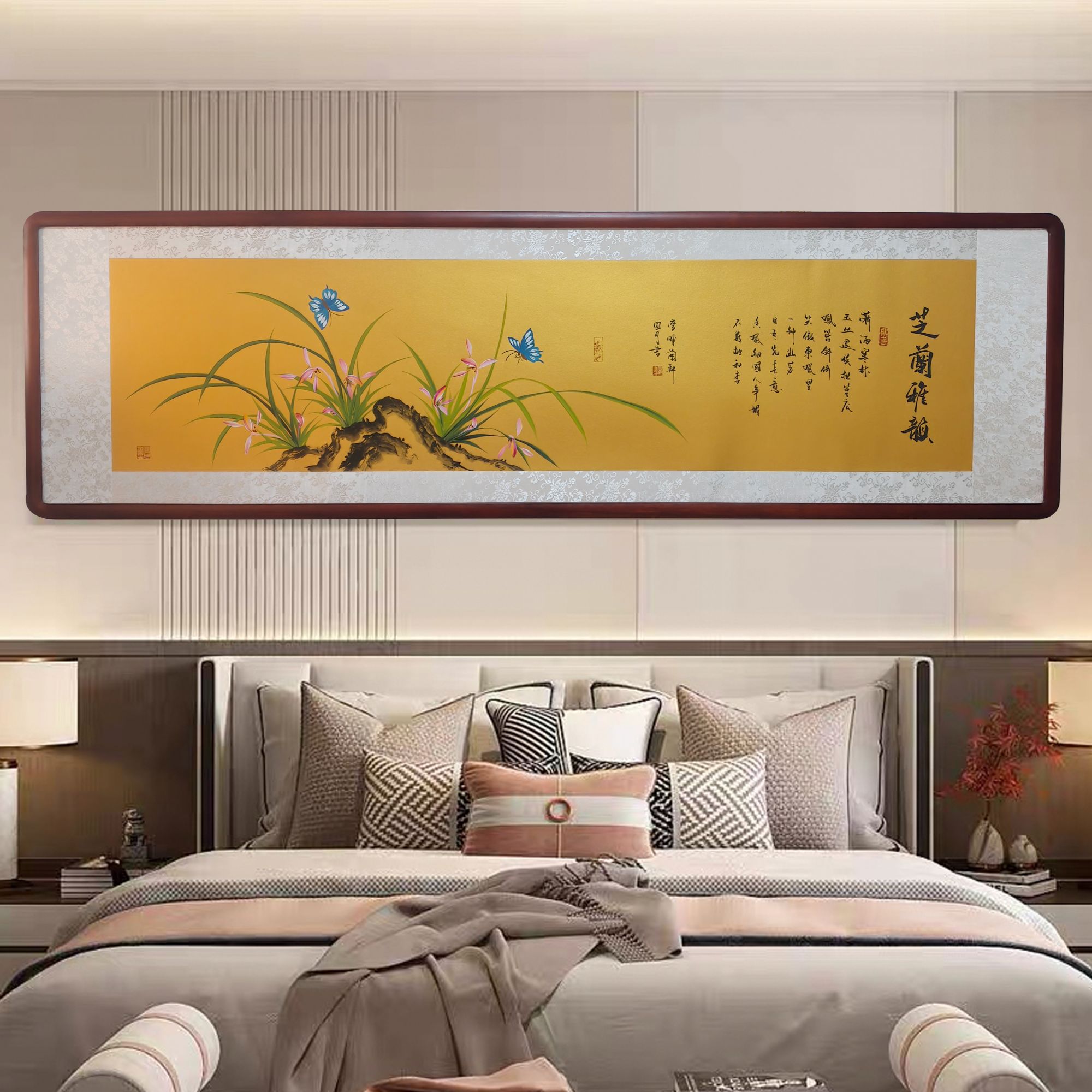 【芝蘭雅韵】圆月老师书法手绘画作品带实木外框装裱成品165*50cm