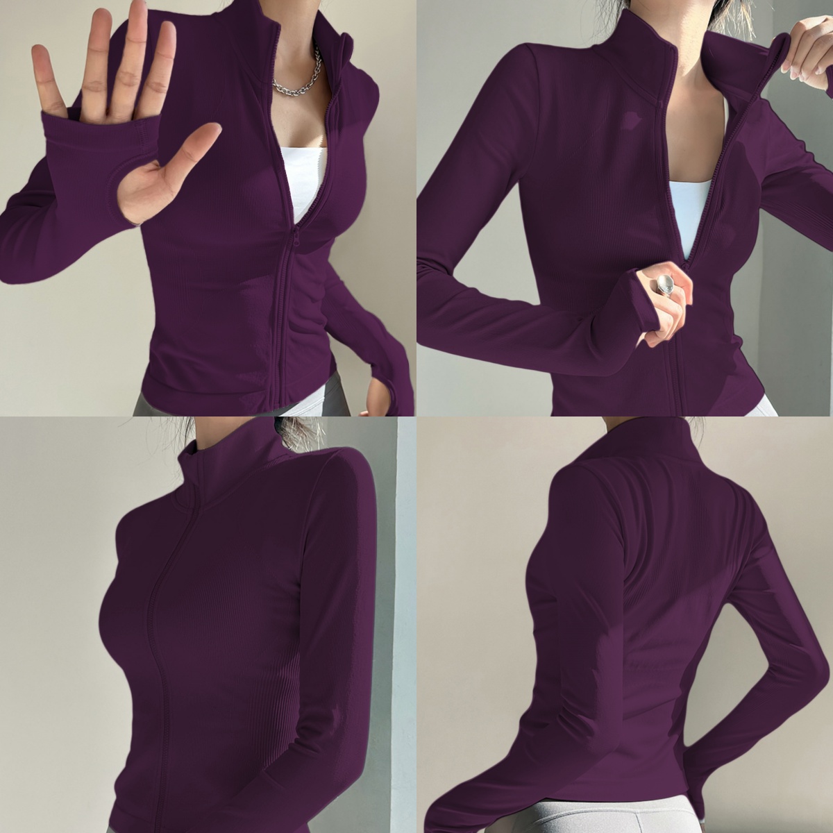 秋季拉链外套运动上衣瑜伽服修身长袖外穿跑步专业训练女春健身服