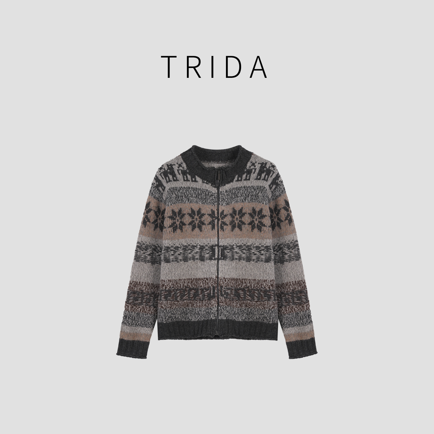 【约德尔】80羊毛冬日氛围绵羊毛费尔岛提花厚款开衫外套  256760A