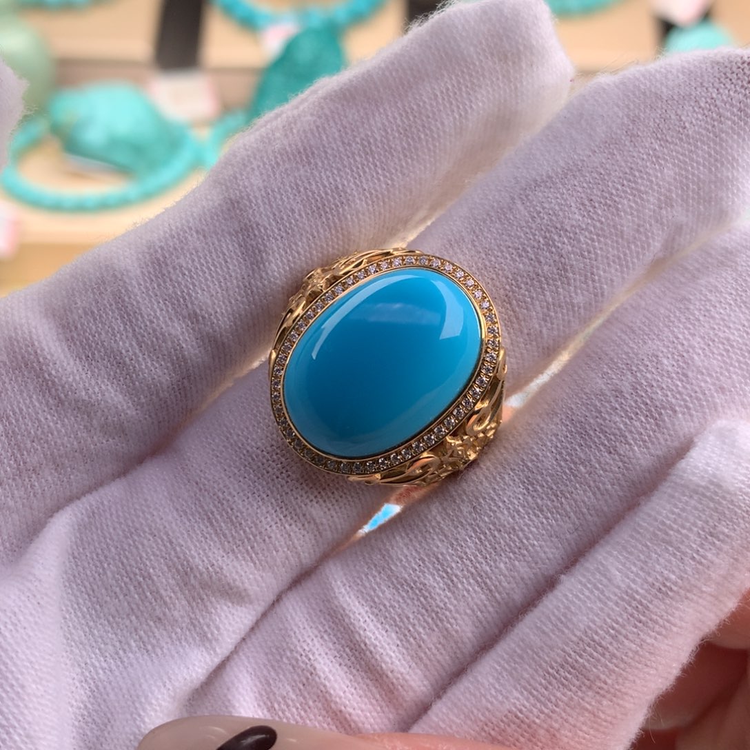 绿松石珠宝奇石18K金镶嵌