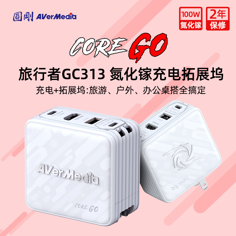 圆刚AVerMedia氮化镓100W充电拓展坞GC313 兼容Switch笔记本手机