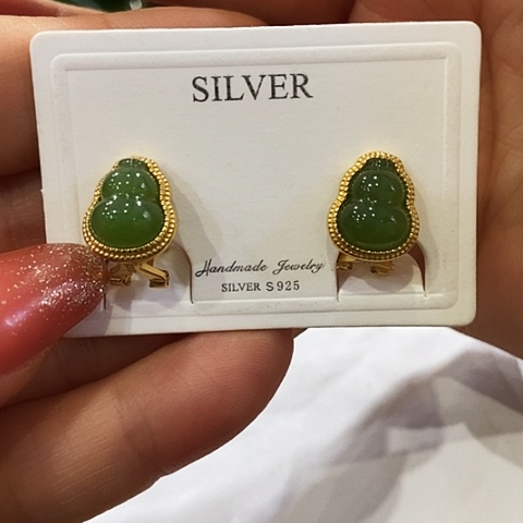和田玉耳饰银S925镶嵌