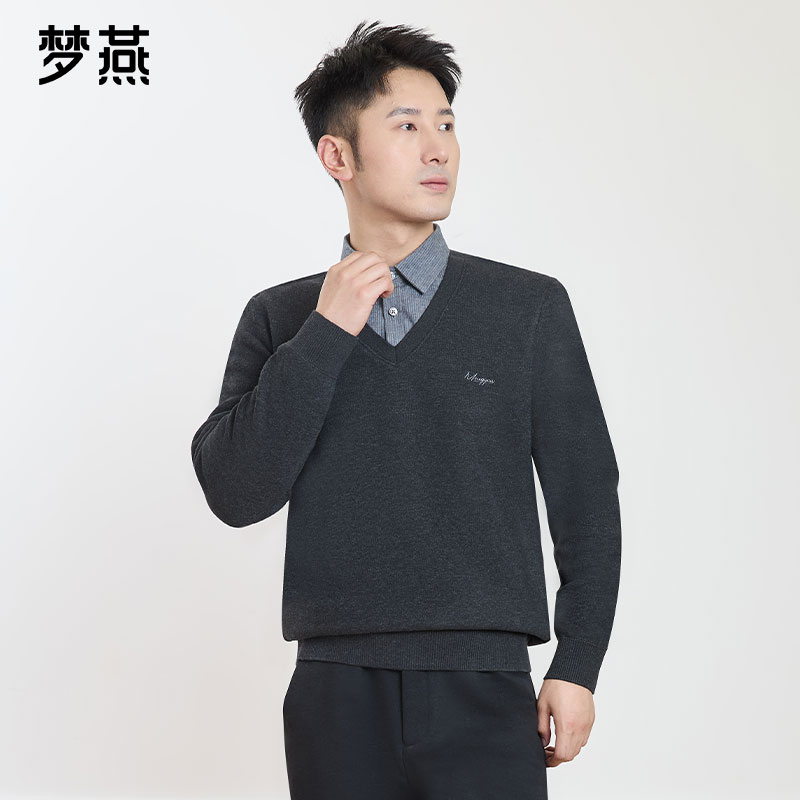 梦燕秋冬男款耐穿耐磨锁温保暖柔软假两件加绒长袖T恤8ZA64B5001