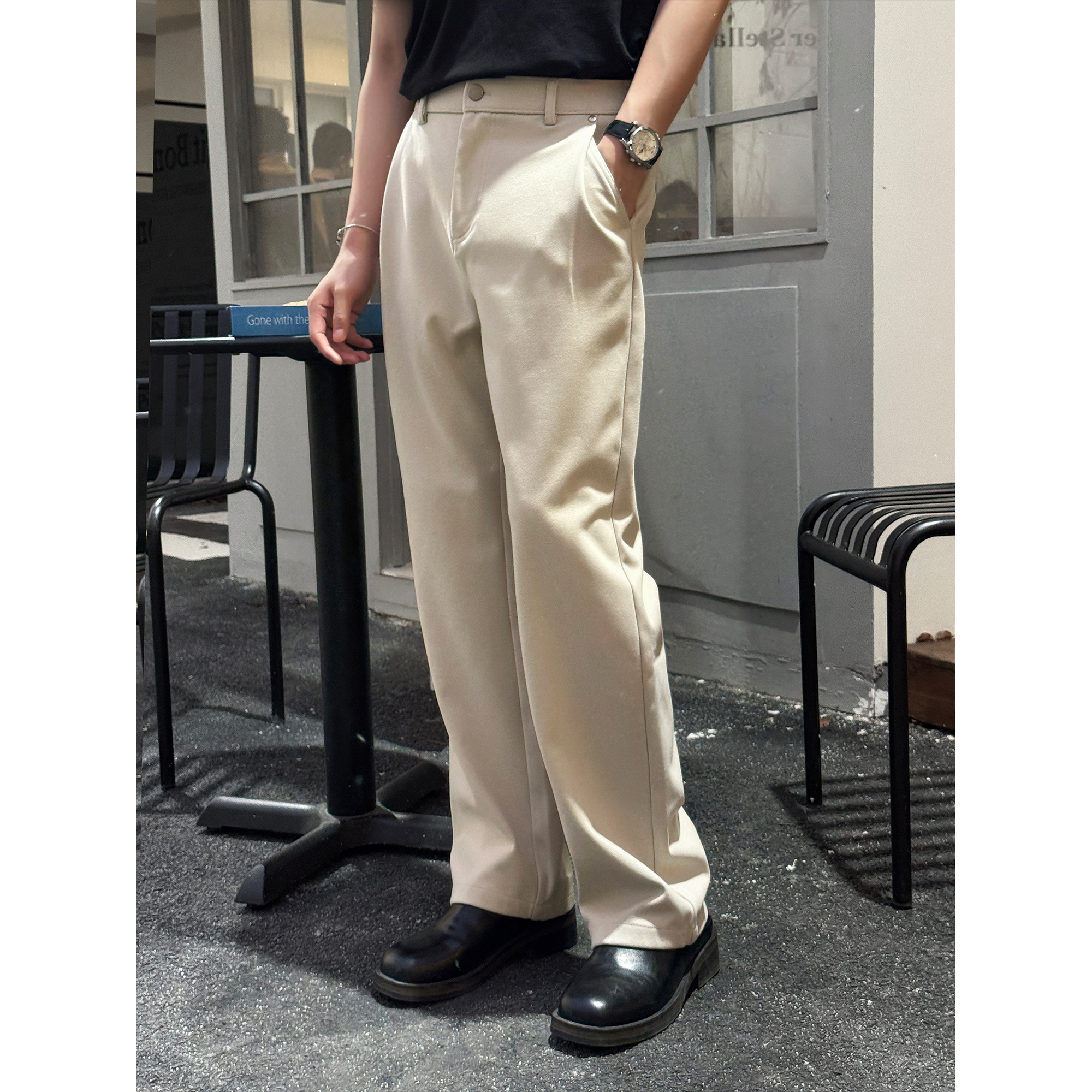 极简通勤风「高质TR毛呢」秋冬直筒垂感西裤压褶设计男士百搭休闲裤