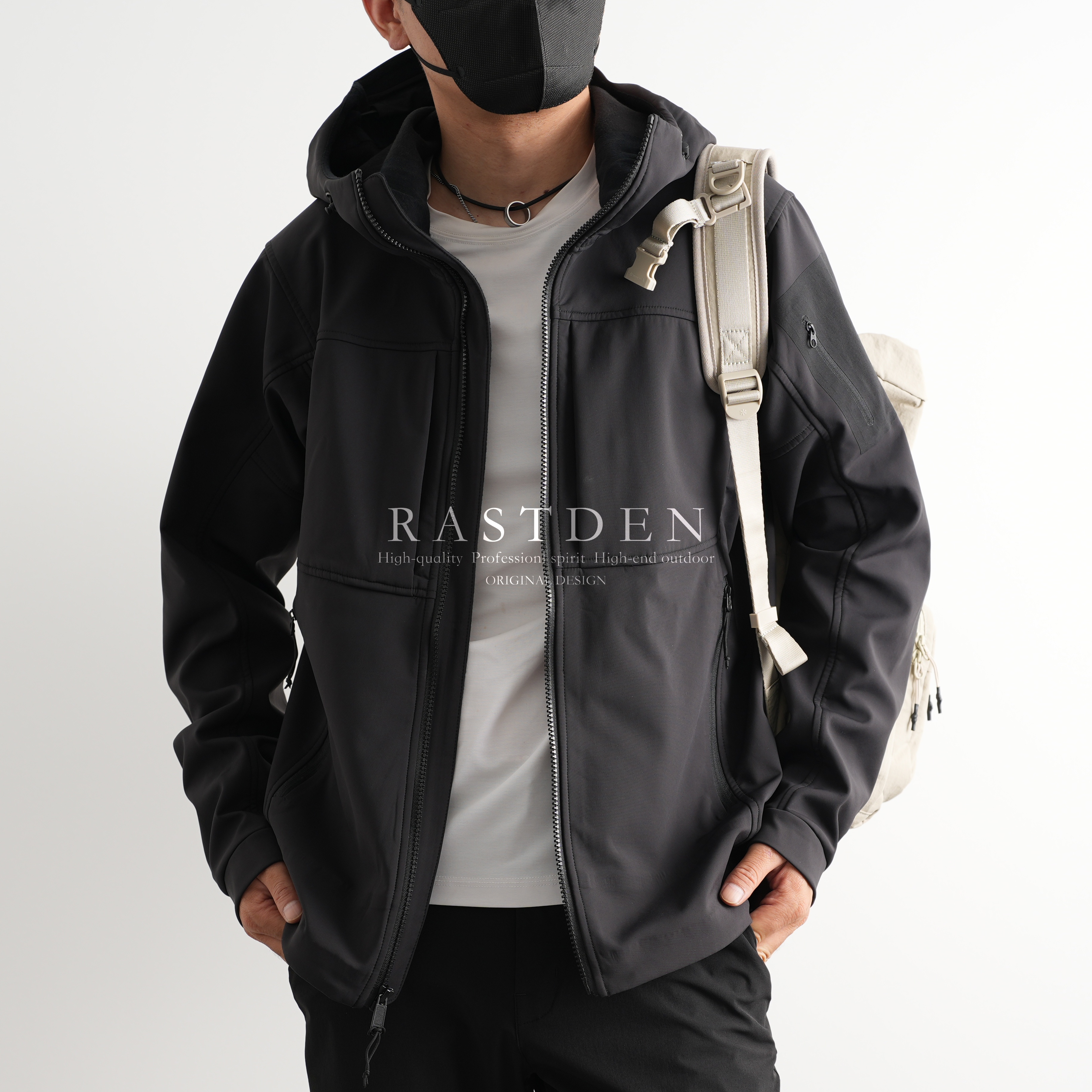 挺括有形全天候外套男士春秋冬连帽夹克户外防风防泼水加绒软壳衣