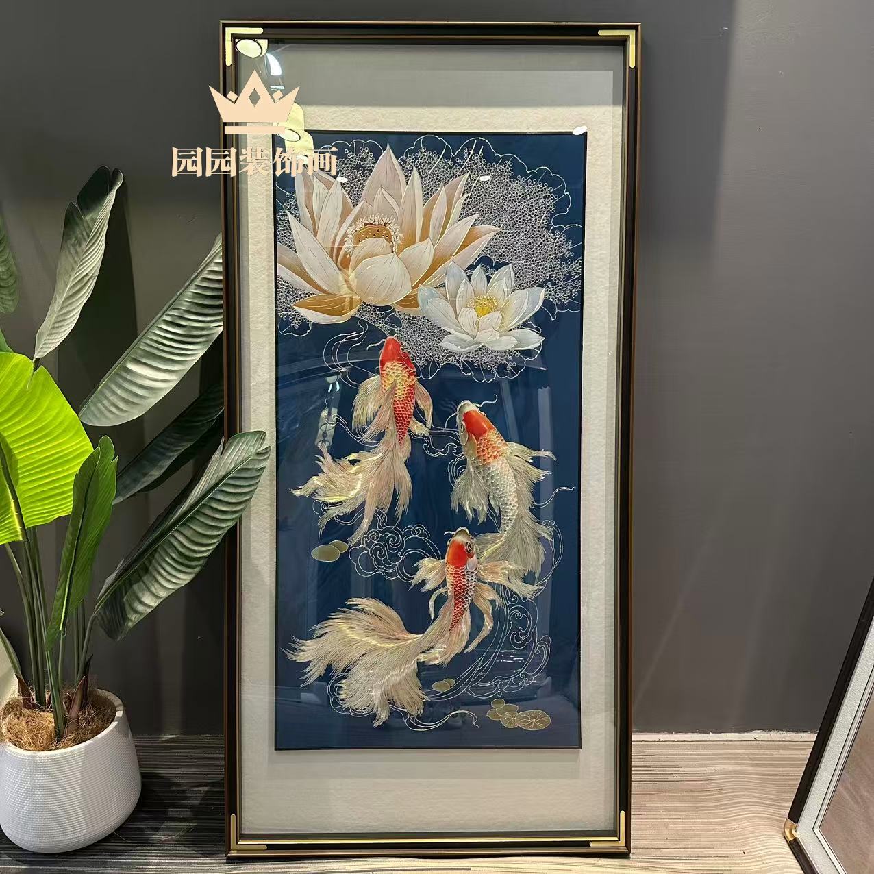 【荷花锦鲤】铜雕画挂画现代新中式玄关高端装饰画