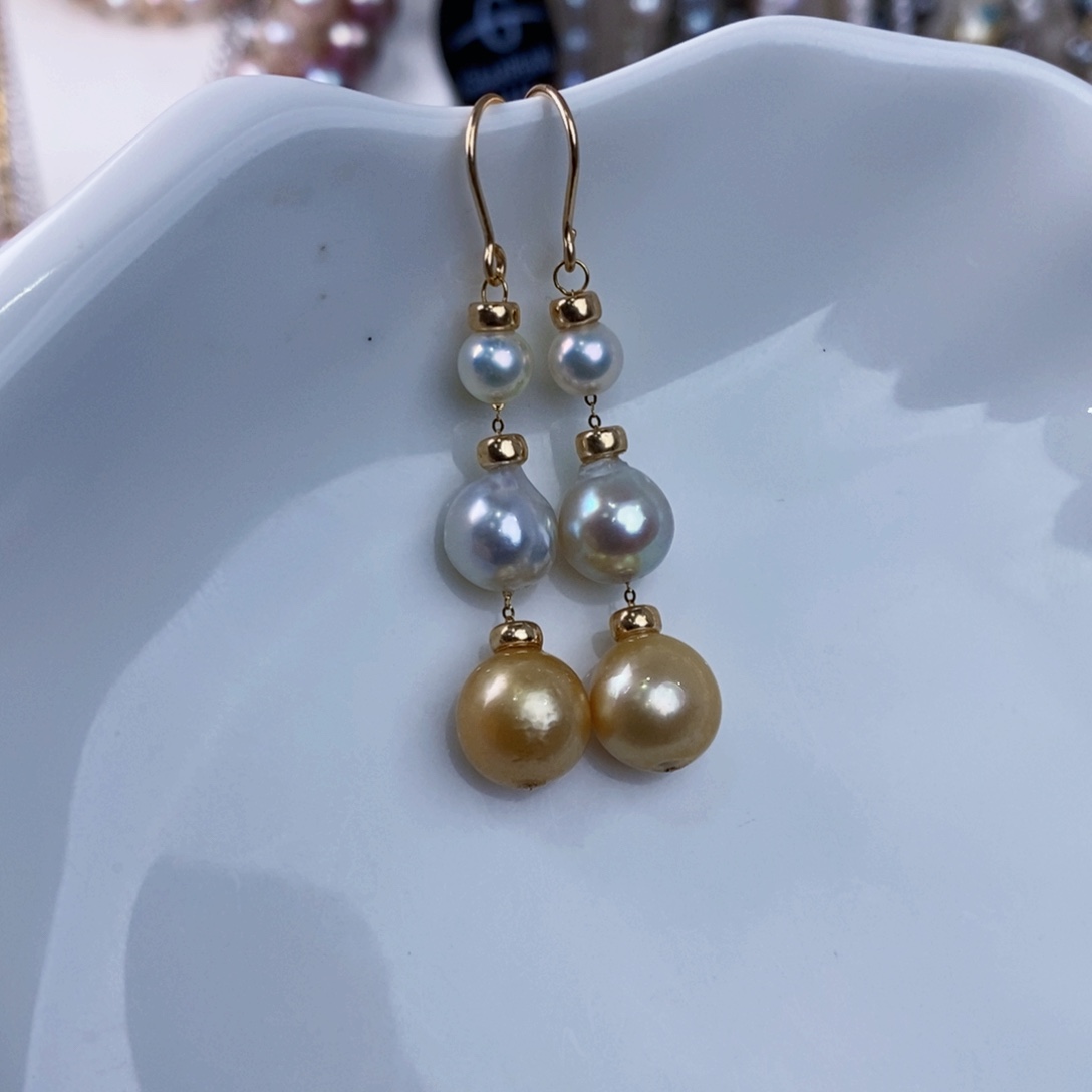 海水珍珠耳饰18K金镶嵌一***景