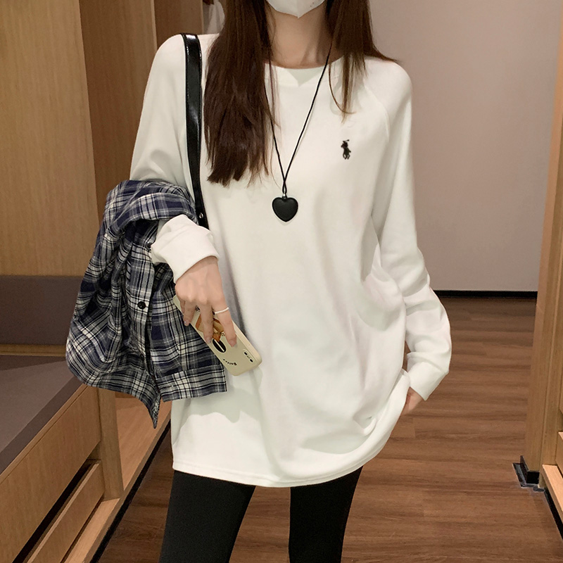 白色纯棉中长款打底衫女秋冬别致遮臀保暖加厚百搭显瘦内搭大白T