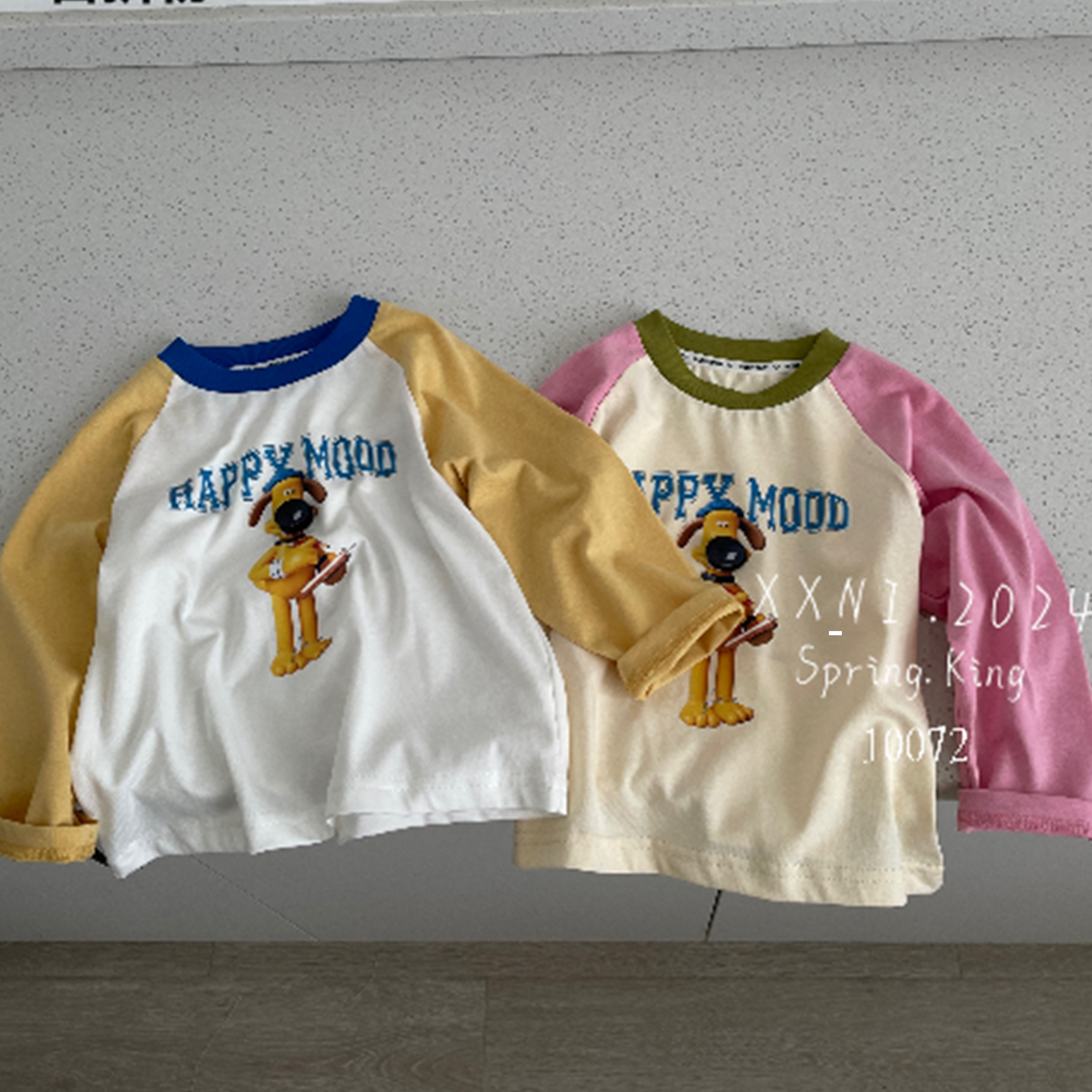 小熊妮 女童打底衫春季新款长袖T恤女宝内搭百搭上衣 10072杏拼粉