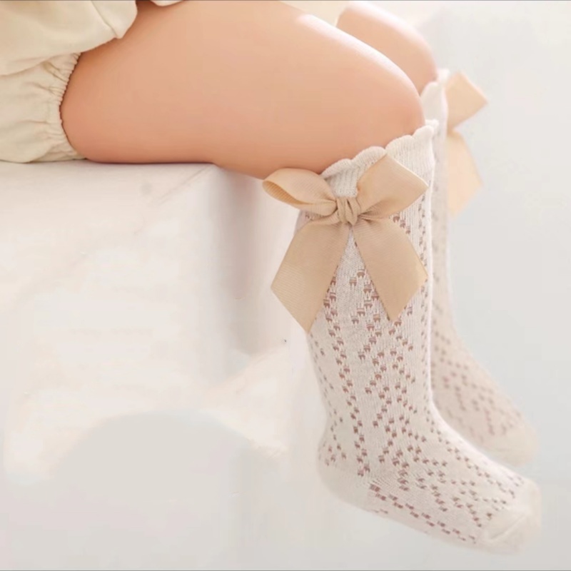 夏款宝宝袜子蝴蝶结网眼袜薄款透气舒适0-3周岁女宝袜子