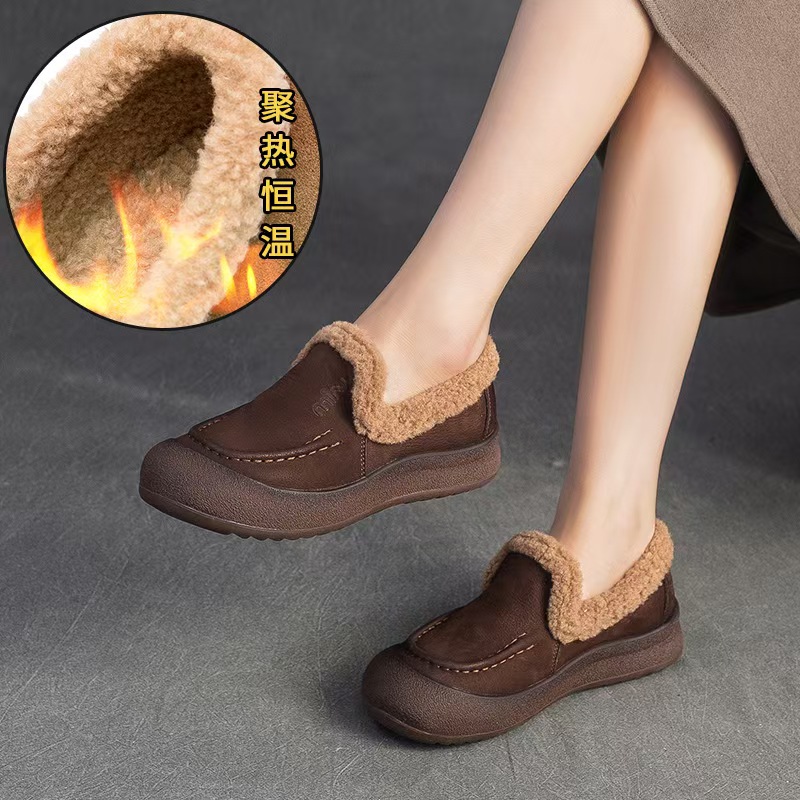 2025冬季新款加绒保暖复古英伦风懒人一脚蹬圆头舒适女式棉鞋