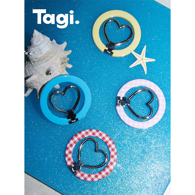 Tagi.怦怦开心3d磁吸戒指手拎桌面支架可爱时尚挂件防摔爱心日常