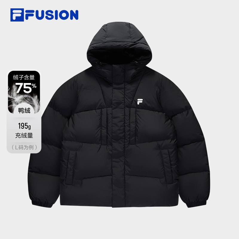 FILA FUSION斐乐潮牌情侣款羽绒服2025冬季新款宽松保暖连帽外套