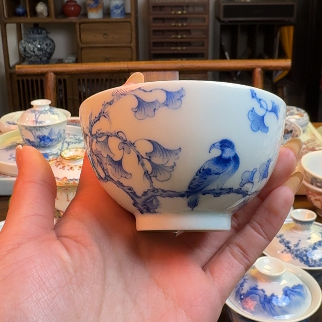 杯重工花鸟杯纯手绘