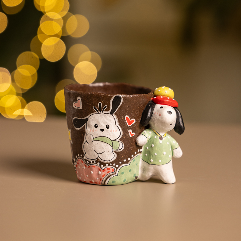 084帕恰狗紫砂手绘陶瓷水杯