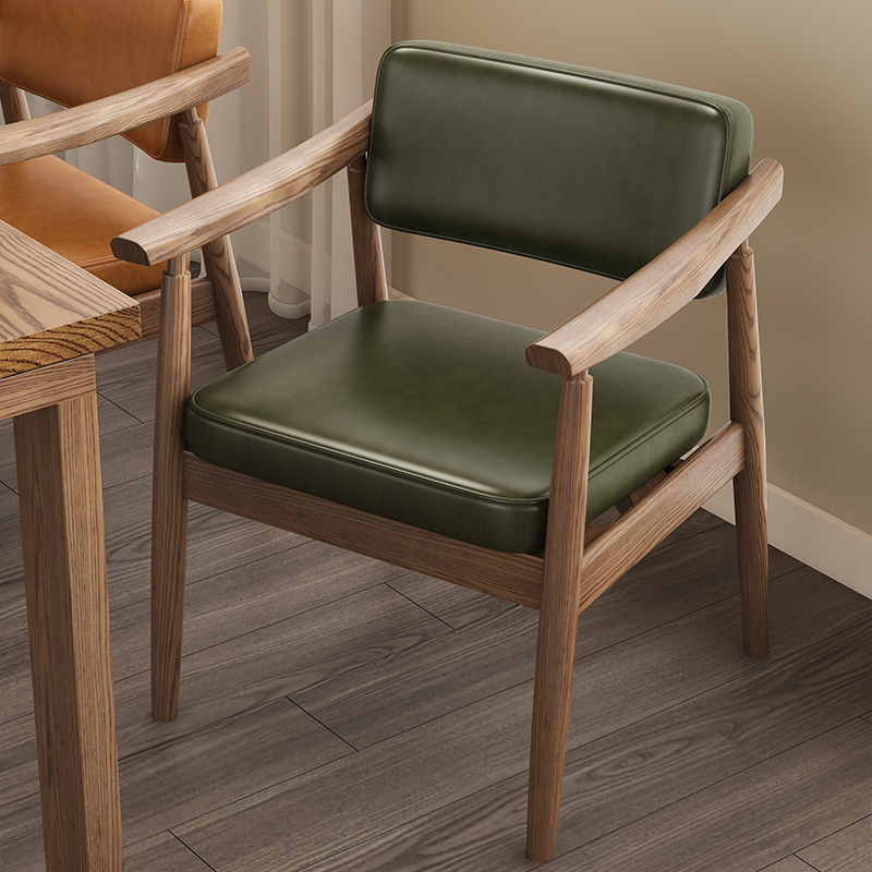 实木餐椅带扶手油蜡皮白蜡木中古风咖啡厅餐厅休闲书桌椅子电脑椅