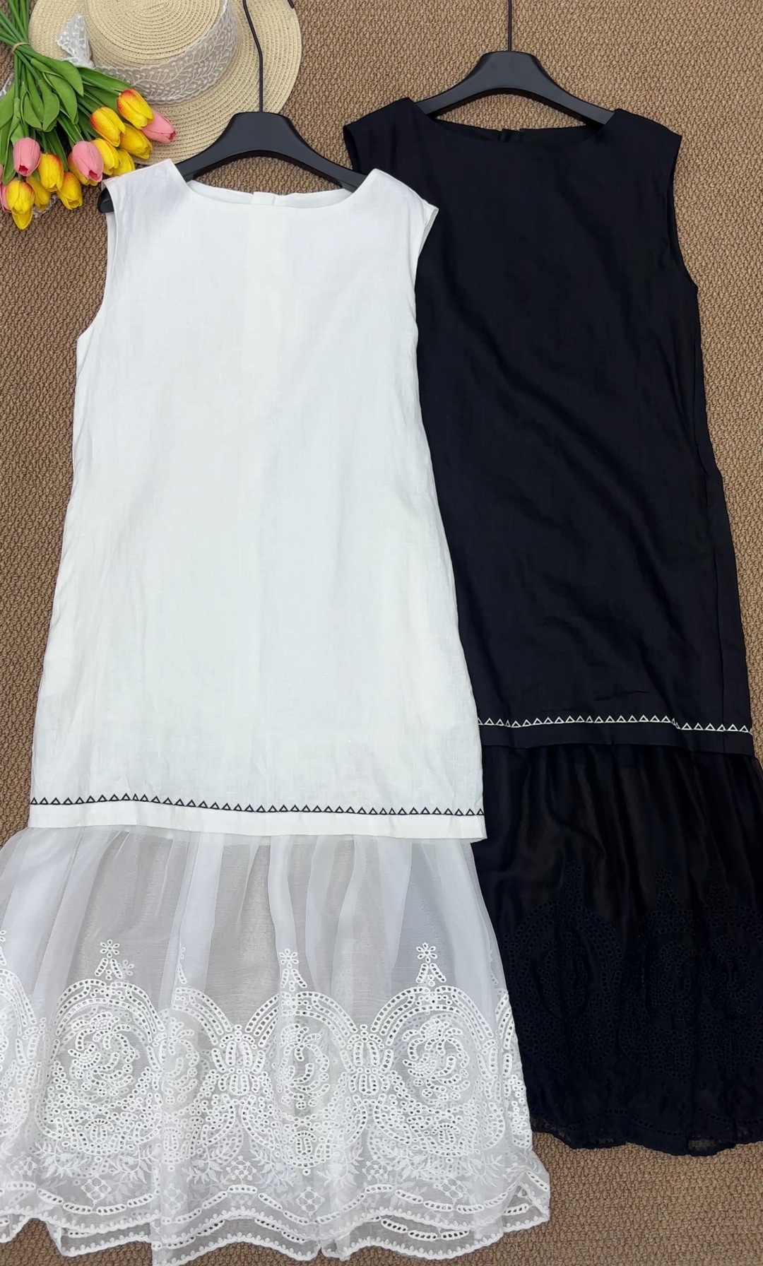 新款拼接蕾丝大摆中长连衣裙